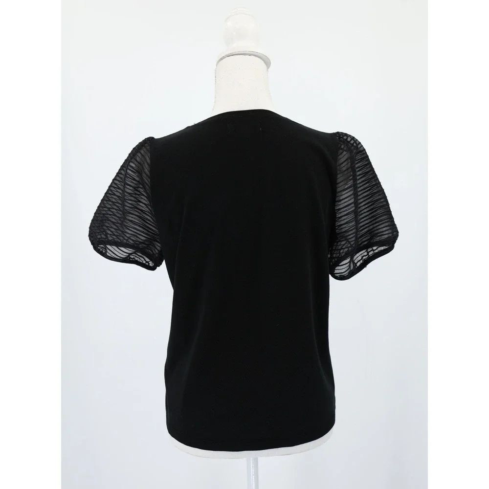 Madewell‎ Women Black Puff Sleeve Sheer Mesh Top Blouse Cotton Blend S